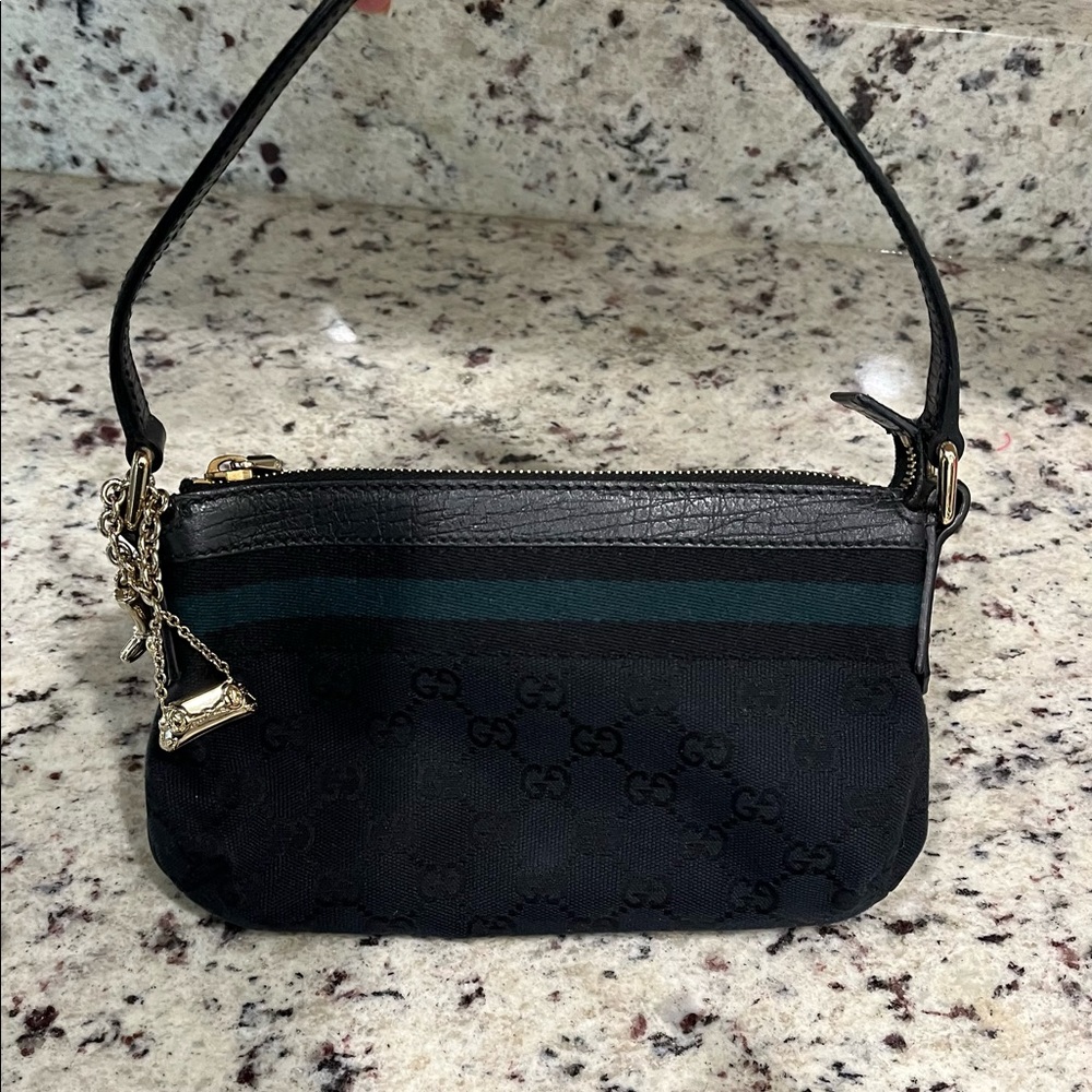 Authentic Gucci Black GG Canvas Jolicoeur Pochette Bag